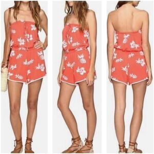 VOLCOM Romper Pine For Me Orange White Pineapple Print Halter Tie Size XS